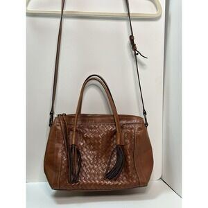 Noonday Monterey Handbag M Brown Leather Woven Crossbody Lined Zip Double Handle